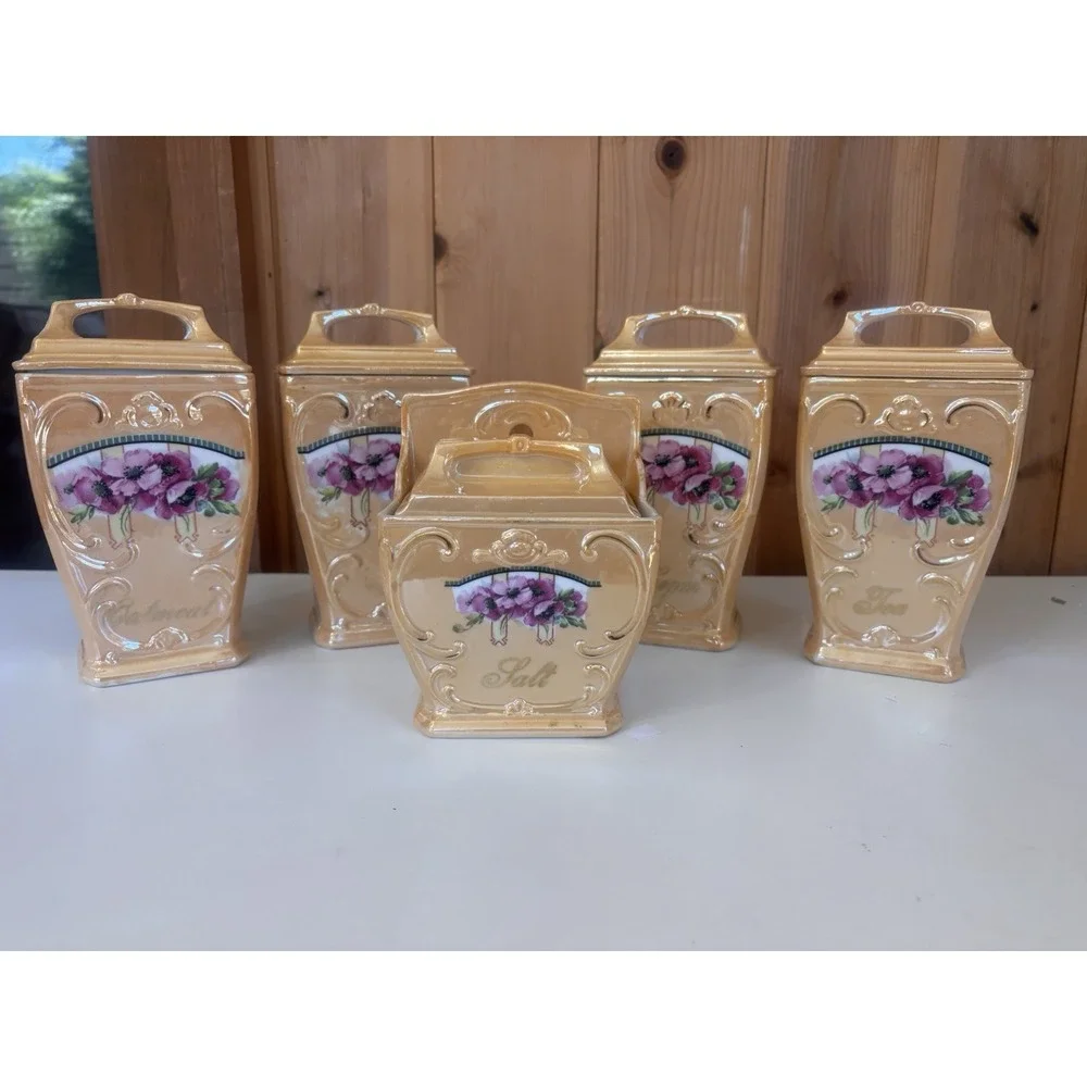 Vintage MEPOCO Germany Lusterware Canister Set Oatmeal Coffee Tea Sugar Salt